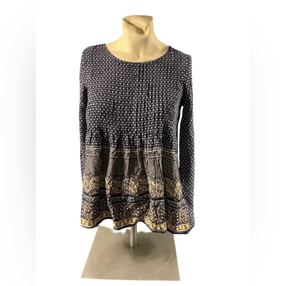 Eden Society Navy and Cream Paisley Hem Long-Sleeve Tunic